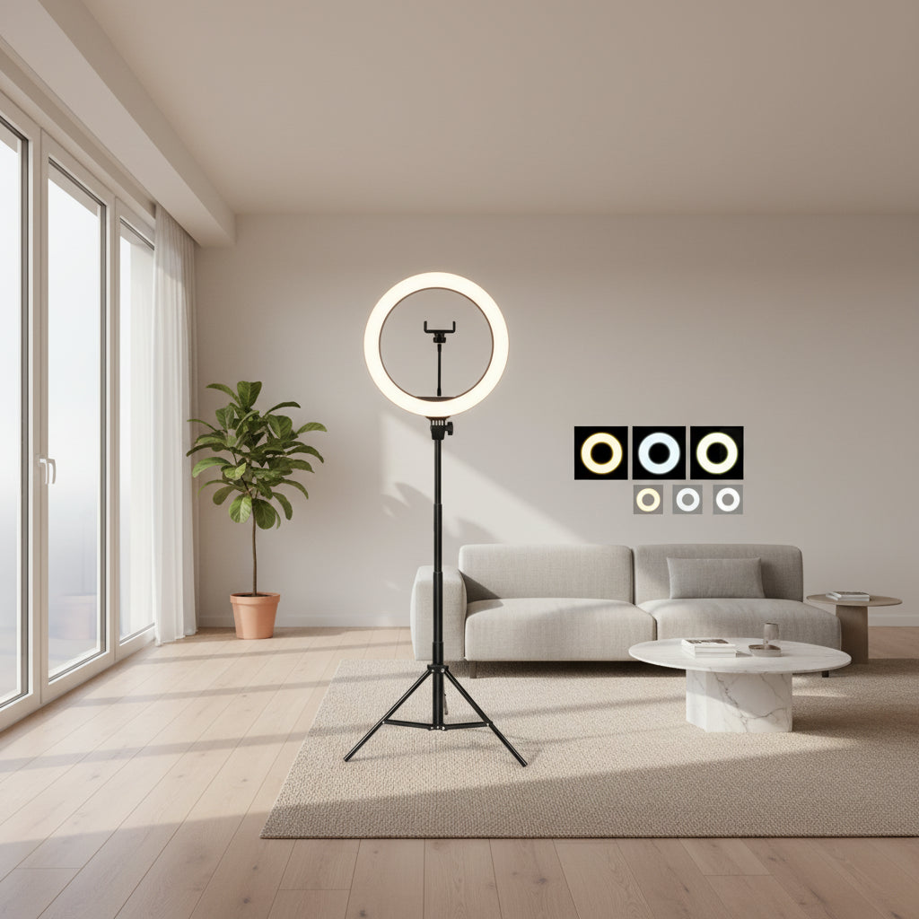 Kit Anneau Lumineux LED 33cm + Trépied 1,60m - Éclairage Pro Photo & Vidéo