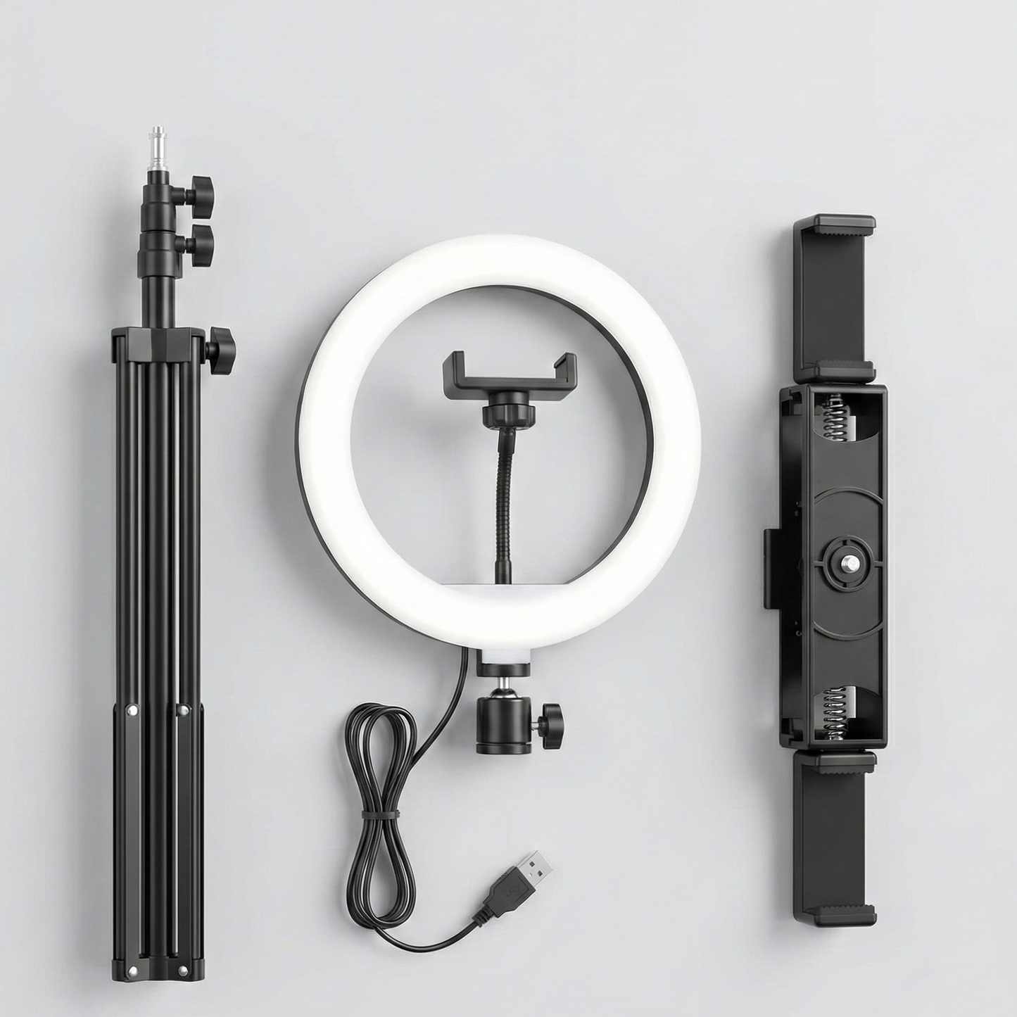 Ring Light LED 20 cm (8 pouces) sur Trepied 1.60m avec 3 Supports Smartphone – Kit Eclairage Ajustable pour Live &amp; Streaming