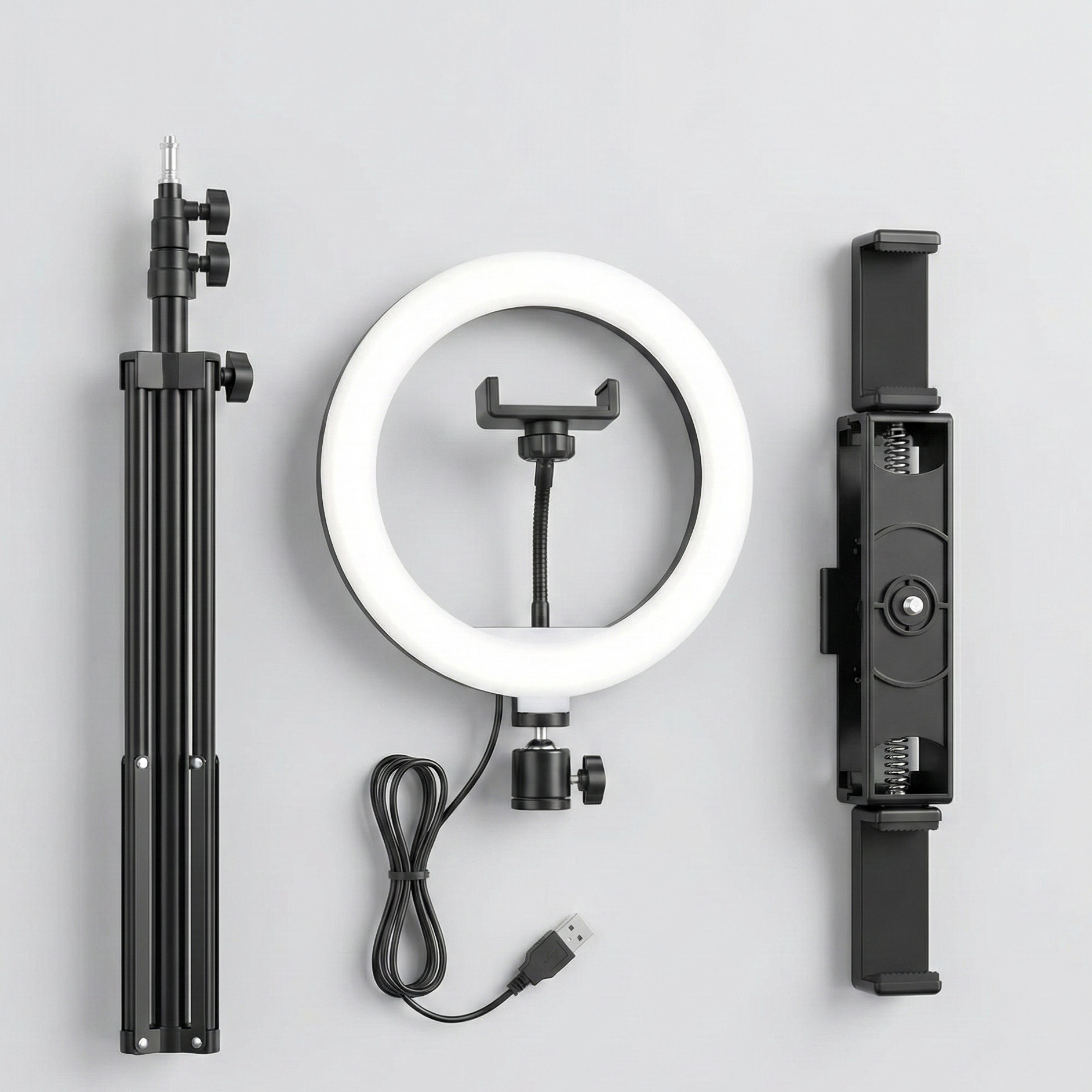 Ring Light LED 20 cm (8 pouces) sur Trepied 1.60m avec 3 Supports Smartphone – Kit Eclairage Ajustable pour Live &amp; Streaming