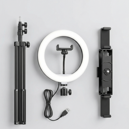 Ring Light LED 20 cm (8 pouces) sur Trepied 1.60m avec 3 Supports Smartphone – Kit Eclairage Ajustable pour Live &amp; Streaming