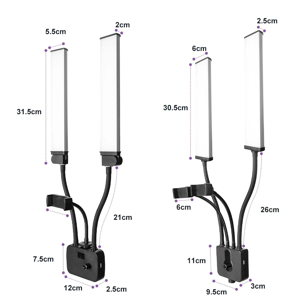 Lampe Studio Bicolore 3200K-5600K Double Bras LED