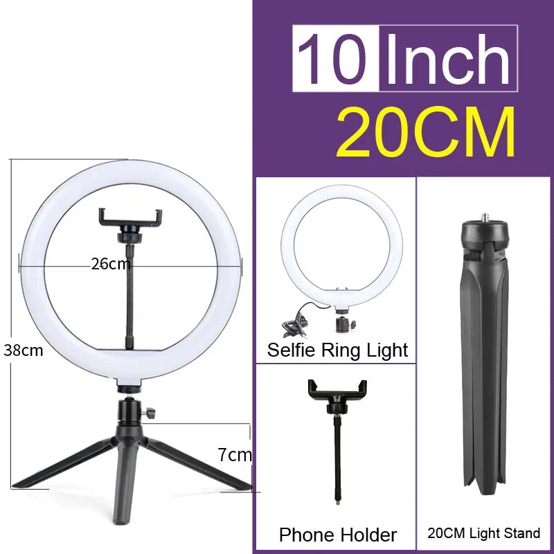 Ring Light LED Professionnel 8 pouces avec Trépied Ajustable 160 CM - Double