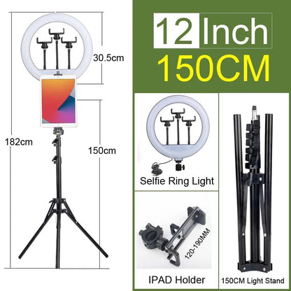 Ring Light LED Professionnel 8 pouces avec Trépied Ajustable 160 CM - Double