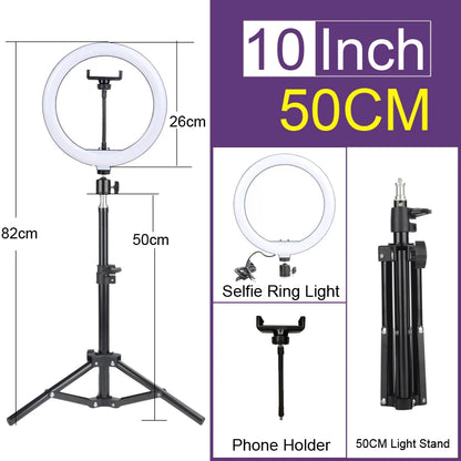 Ring Light LED Professionnel 8 pouces avec Trépied Ajustable 160 CM - Double