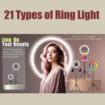 Ring Light LED Professionnel 8 pouces avec Trépied Ajustable 160 CM - Double